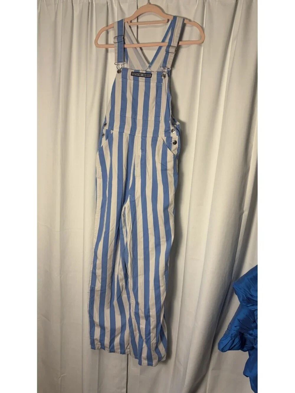 Game Bibs Adult Light Blue/ White College  Stripes Overalls Size Small $70